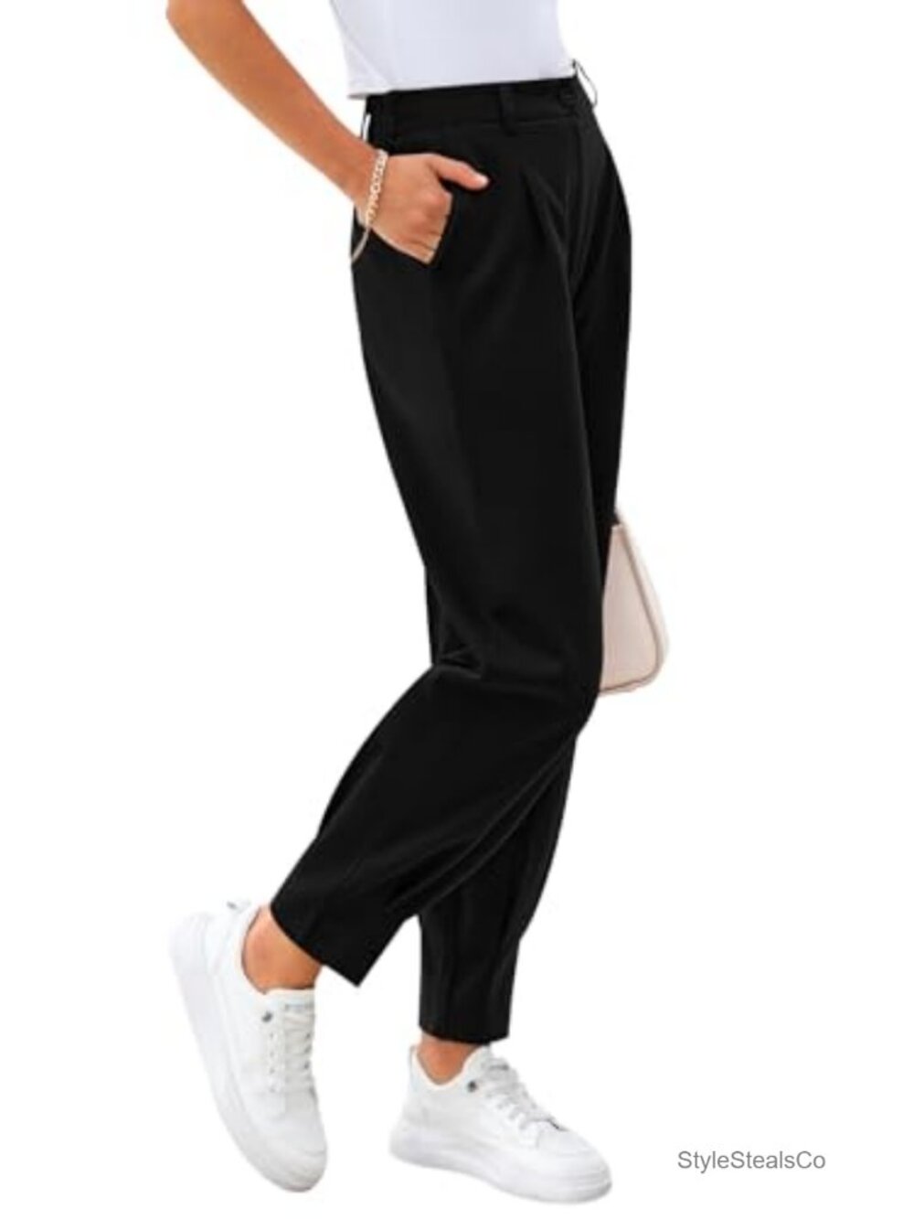 Women's High Rise Ankle Work Pants Trousers with Pockets